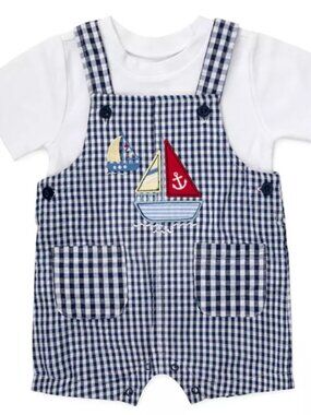 NWT Baby Essentials Baby Boy 2 Piece Sailboat Shortall Set Size 12 Months